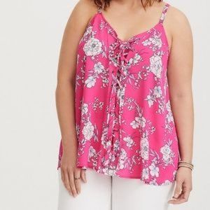 Pink Floral Lace Up Cami Sz Torrid 3
